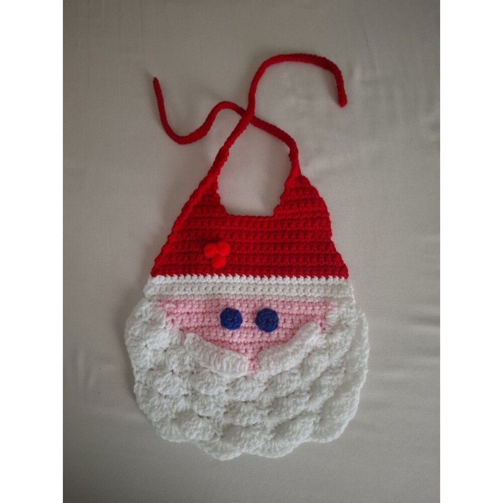 Handmade Crochet Christmas Holiday Baby Bib Santa Infant NEW Gift